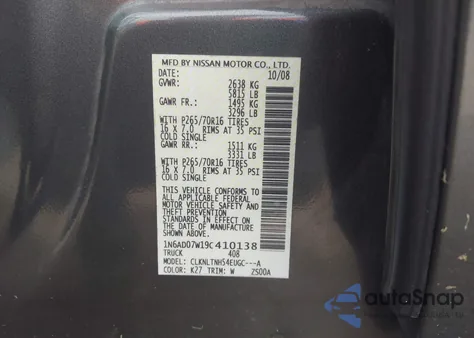 2009 Nissan Frontier Se from USA, damaged, VIN 1N6AD07W19C410138